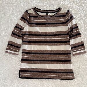J. Crew Brown and Cream Striped Top